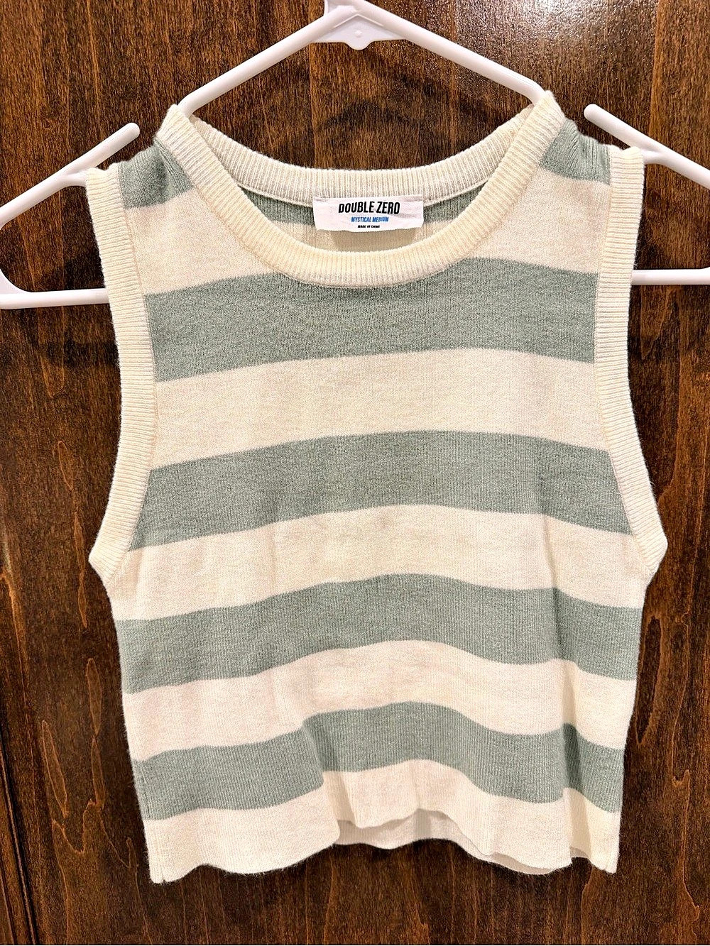Double Zero Striped Knit Tank Top in Green & Cream Size
